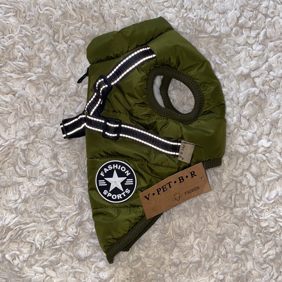 V.Pet.B.R Vest Jacket w/ Harness Waterproof Fashion Sports Hunter Green w/ leash - Picture 2 of 7